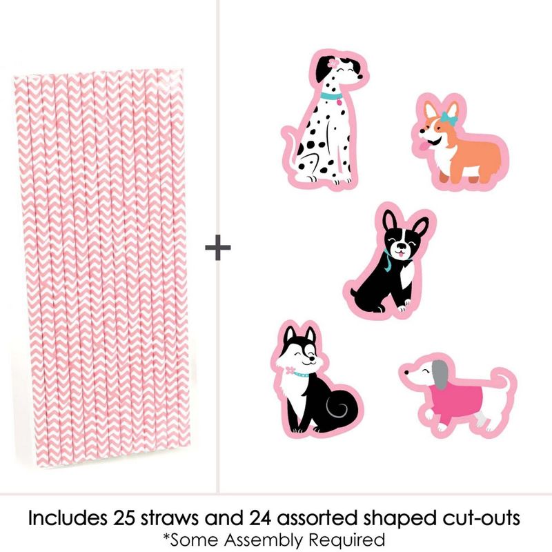 Big Dot of Happiness Pawty Like a Puppy Girl - Paper Straw Decor - Pink Dog Baby Shower or Birthday Party Striped Decorative Straws - Set of 24, 3 of 7