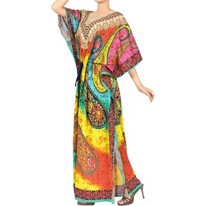 LA LEELA Women's House Daily Routine Evening Wear Loungewear Maxi Kaftan Long Slit Dress Caftan Dresses for Women One Size Multicolored, Paisley - 1 of 4