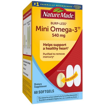 Nature Made Burpless Mini Omega - Full Strength Mini Softgels - 60ct