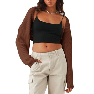 Womens Sweater Bolero Open Front Cropped Sweater Cardigan Long Sleeve Rib Knit Tops Cropped Cardigan Shrugs for Sleeveless Dress - 1 of 4