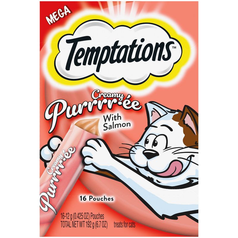 Temptations Creamy Puree with Salmon Lickable Squeezable Adult Cat Treats, 1 of 17