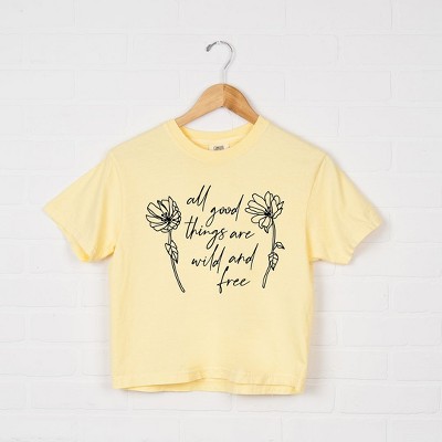 Simply Sage Market Women's Wild and Free Flowers Short Sleeve Relaxed Fit Cropped Tee