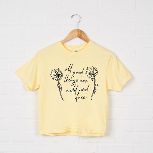 Simply Sage Market Women's Wild and Free Flowers Short Sleeve Relaxed Fit Cropped Tee - image 1 of 4