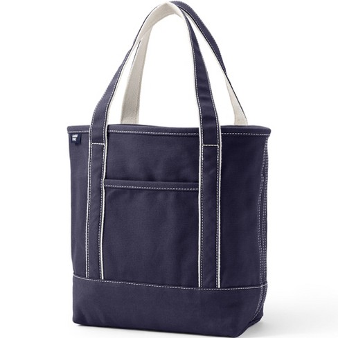 Lands' End Large Solid Color 5 Pocket Open Top Canvas Tote Bag 