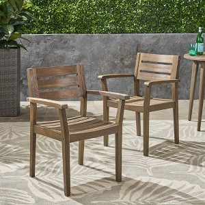 PAGED Set of 2 Patio Dining Chairs,Modern Acacia Wood Outdoor Dining Chairs,22.3 inch Patio Armchair Suitable for Patio,Garden - 1 of 4