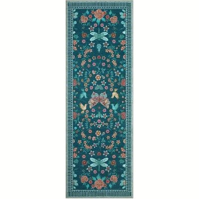Modern Floral Machine Washable Non-Slip Runner Rug - Low Pile Waterproof Carpet for Kitchen, Entryway, Bathroom, Laundry & Dorm