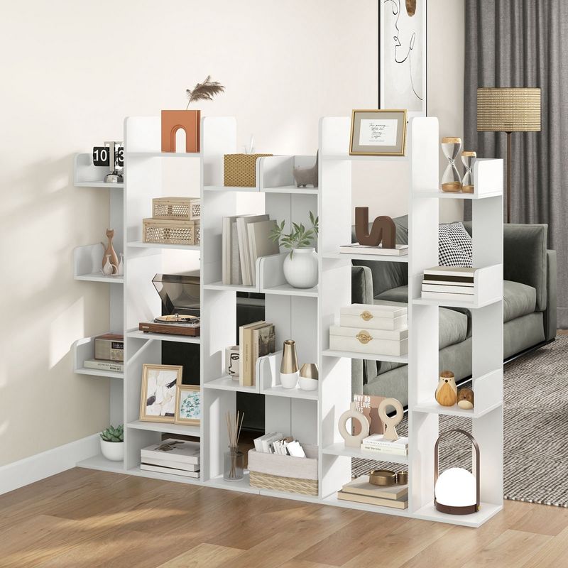 Costway 1/2 PCS Bookshelf Tree-Shaped Bookcase with 13 Storage Shelf Rustic Industrial Style White/Coffee, 4 of 11