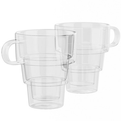Elle Decor 12oz Coffee Mugs, Set Of 4, Clear Glass Cups With Color Handle  For Espresso, Cappuccino, Latte, Tea, Milk, Amber Handle : Target