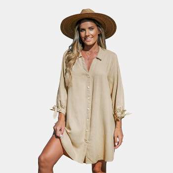 Women's Button Front Tie Cuff Cover-Up Dress - Cupshe