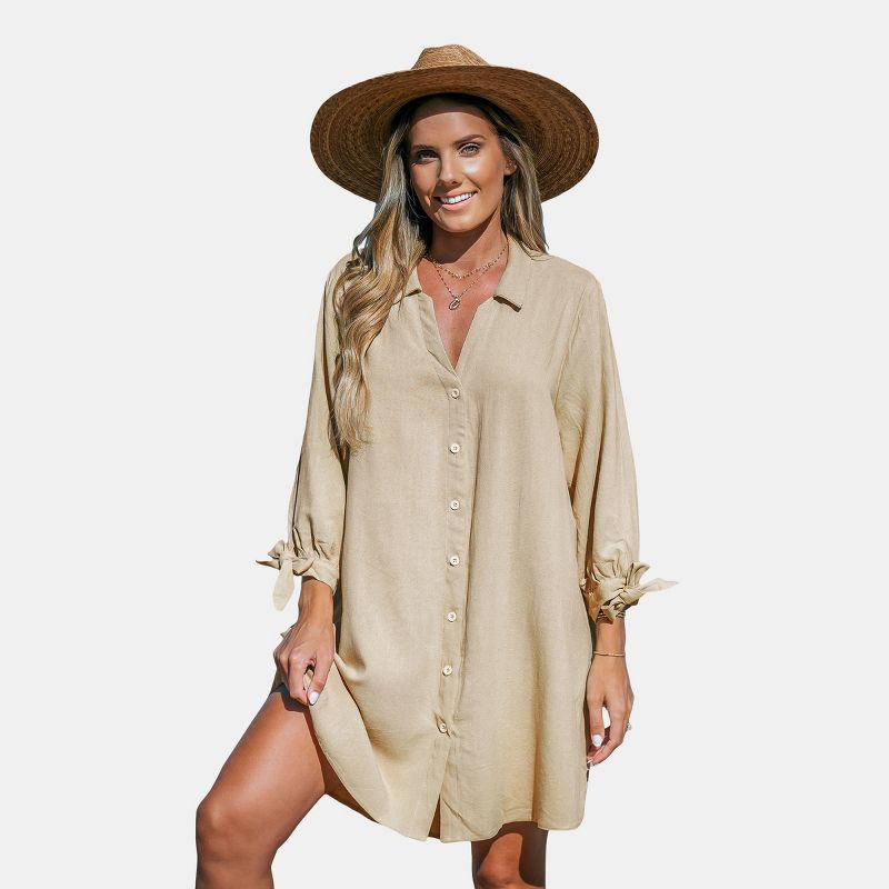 Women's Button Front Tie Cuff Cover-Up Dress - Cupshe, 1 of 7