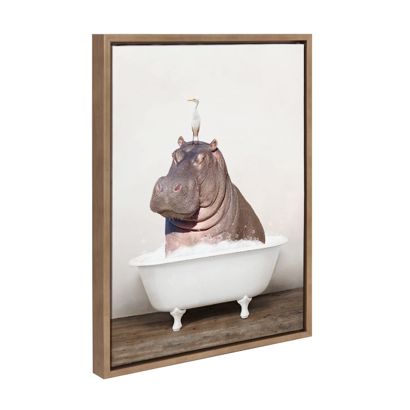 18&#34; x 24&#34; Sylvie Hippo and Bird in Rustic Bath Framed Canvas by Amy Peterson Gold - Kate &#38; Laurel All Things Decor, 1 of 8