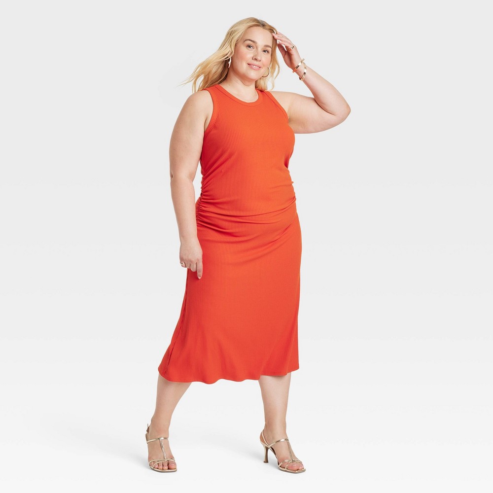 Women's Rib Knit Midi Bodycon Dress - A New Day™ Red 4X