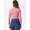INSPIRE CHIC Women's Velvet Scoop Neck Long Sleeve Solid Crop Top - 4 of 4
