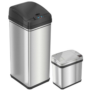 iTouchless Combo Set Touchless Sensor Kitchen and Bathroom Trash Cans with AbsorbX Odor Filter 13 and 2.5 Gallon Silver Stainless Steel - 1 of 4