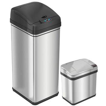 iTouchless Combo Set Touchless Sensor Kitchen and Bathroom Trash Cans with AbsorbX Odor Filter 13 and 2.5 Gallon Silver Stainless Steel