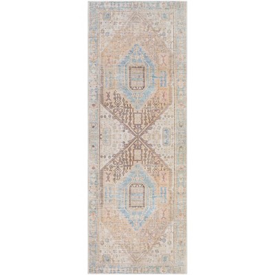 Livabliss 2'7"x7'3" Alanya Traditional Machine Washable Rug Blue: Pet Friendly, Flat Pile, Indoor Use