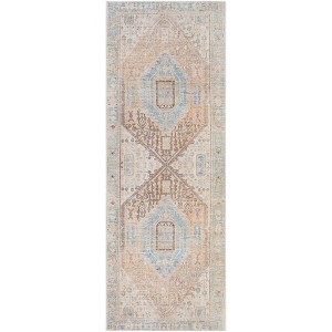 Livabliss 2'7"x7'3" Alanya Traditional Machine Washable Rug Blue: Pet Friendly, Flat Pile, Indoor Use - 1 of 4