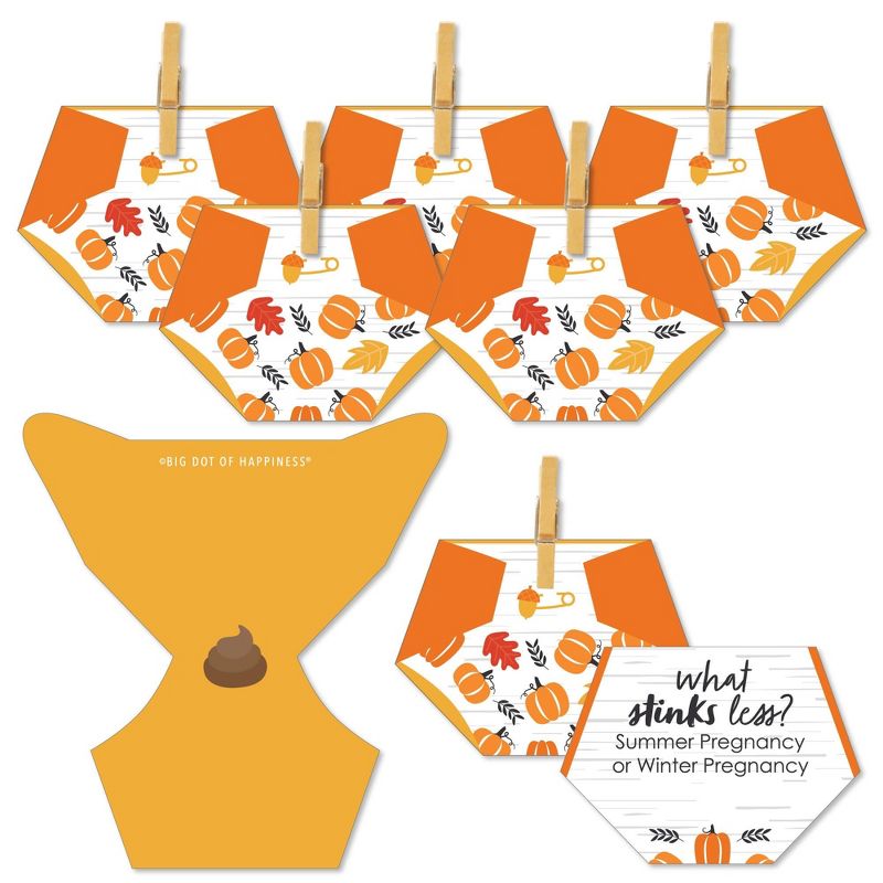 Big Dot of Happiness Fall Pumpkin - Halloween or Thanksgiving Baby Shower Conversation Starter - 2-in-1 Dirty Diaper Game - Set of 24, 1 of 9