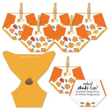 Big Dot of Happiness Fall Pumpkin - Halloween or Thanksgiving Baby Shower Conversation Starter - 2-in-1 Dirty Diaper Game - Set of 24