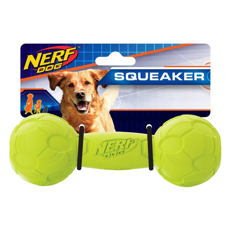 NERF Squeak Bash Barbell Pet Toy - Green - M - 7&#34;, 2 of 4