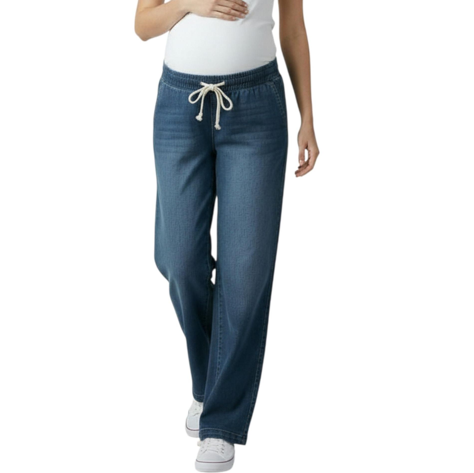 Women's Under the Belly Tie Waist Denim Wide Leg Pant | Motherhood Maternity