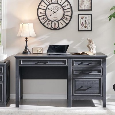 TAJSOON Home Office Desk, Modern Farmhouse Computer Desk with File Cabinet Letter T4 F4 Legal, Study Writing Desk, 53 Inch, Cool Black