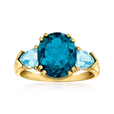Ross-Simons 5.40 ct. t.w. Tonal Blue Topaz 3-Stone Ring in 14kt Yellow Gold