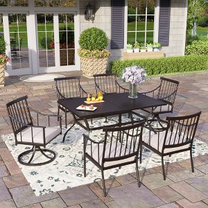 Captiva Designs 7pc Patio Dining Set with Rectangle Steel Table & Stylish Arm Chairs with Cushions - 1 of 4