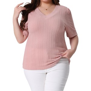 Agnes Orinda Women's Plus Size Ribbed Knit V-Back Pullover Elegant T-shirts - 1 of 4