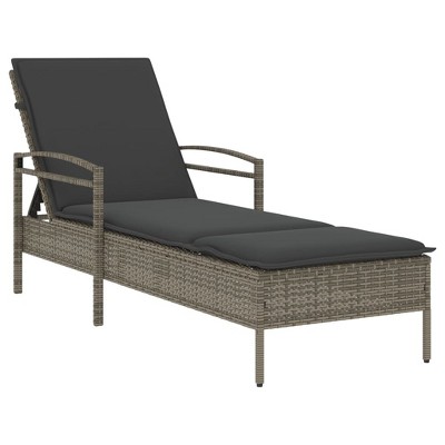 vidaXL Gray Poly Rattan Sun Lounger with Adjustable backrest and Cushion - Outdoor Chaise Lounge daybed for Garden Patio