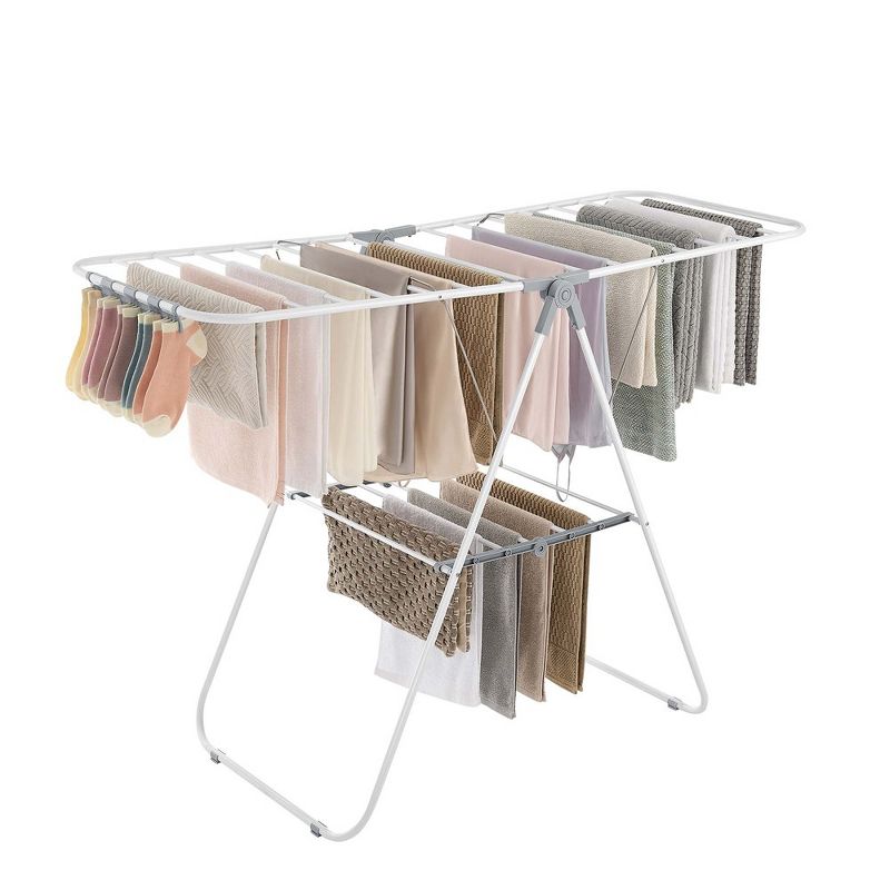 SONGMICS Foldable Clothes Drying Rack with Sock Clips Laundry Drying Rack with Height-Adjustable Gullwings, 1 of 8
