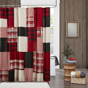VYNXARIA Cotton shower curtain, Printed, Pieced, Lined,Red - 1 of 4
