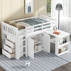 Twin Loft Bed with Pull-Out Desk, 4-Drawer and Shelf Cabinets, Rubber Wood Frame with Safety Guardrail and Ladder, Gray/White - ModernLuxe - 2 of 4