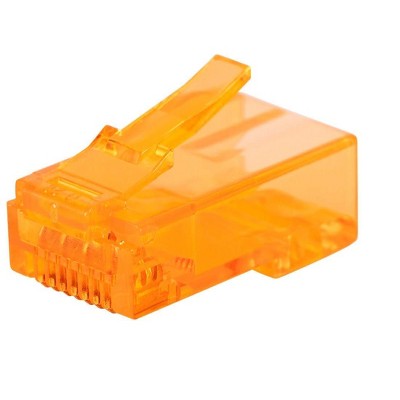 Monoprice 8P8C RJ45 Plug With Inserts For Solid Cat6 Ethernet Cable - Orange (100 pcs/pack) Gold Plated Contacts