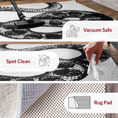 Serpent Charmer Black and White Synthetic Area Rug, 3' x 5'