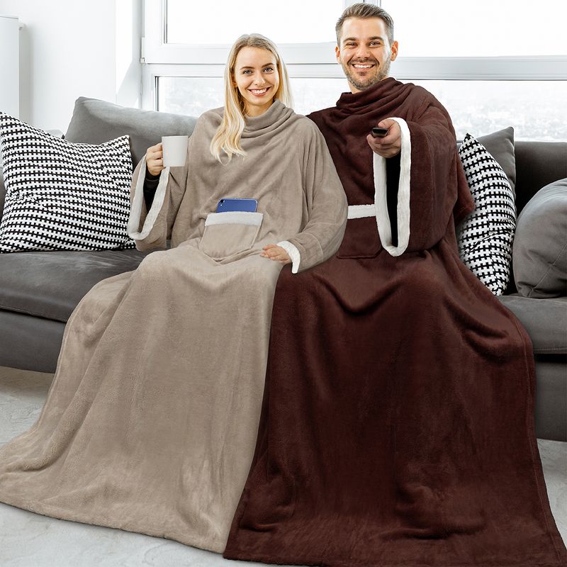 PAVILIA Wearable Blanket with Sleeves for Women Men Adults, Warm Soft Plush Snuggle Pocket Sleeved TV Throw, 4 of 9
