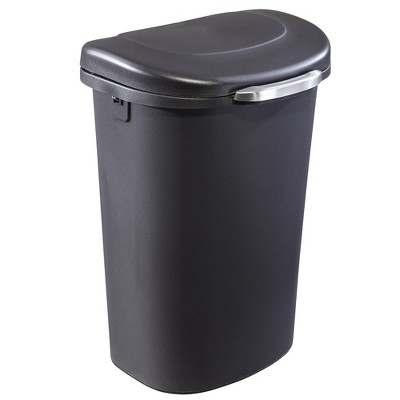 Rubbermaid 1843027 Touch Top 13 Gallon Plastic Wastebasket Trash Can or Recycling Bin w/ Spring Open Lid & Liner Lock, Black