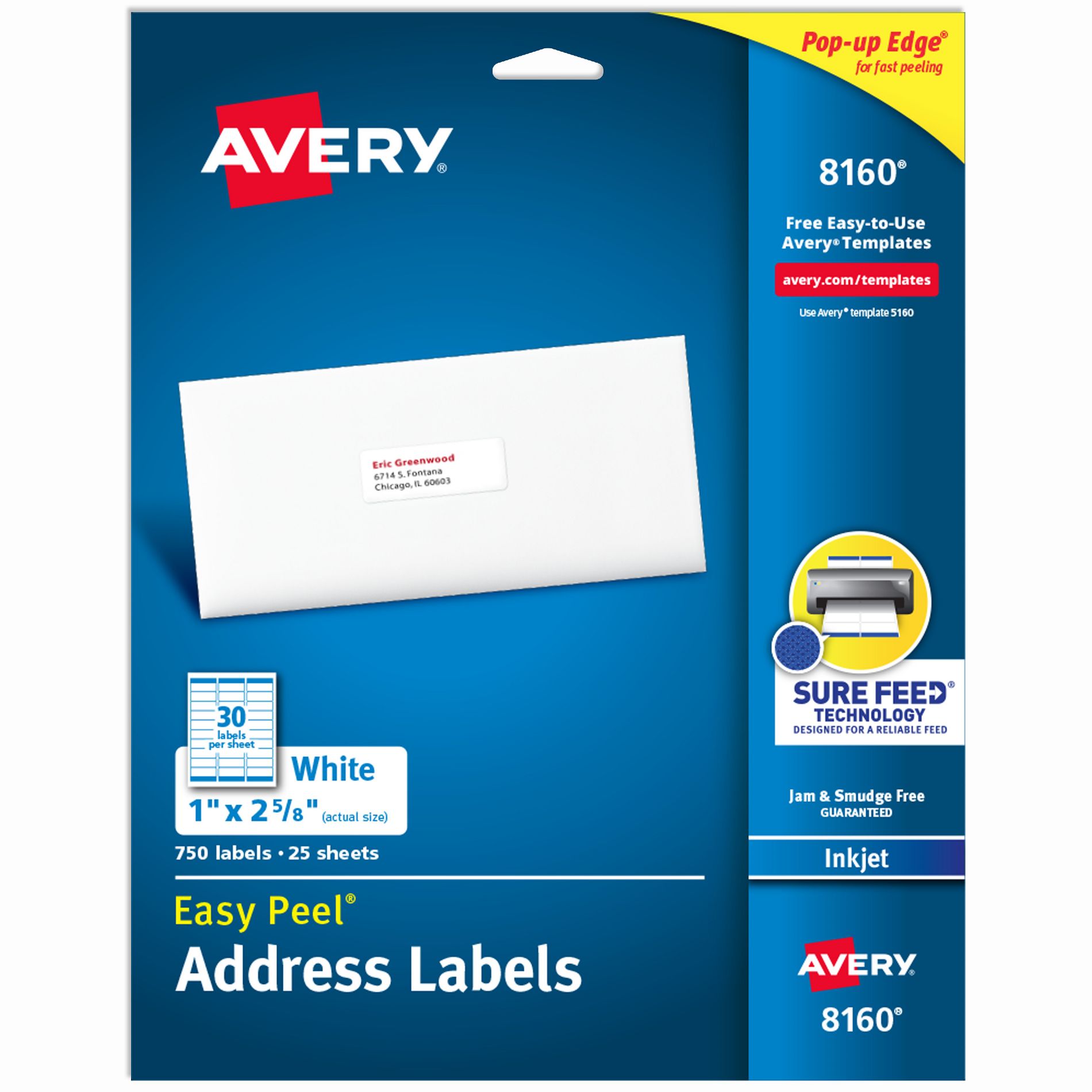 Avery Address Labels, 1" x 2-5/8", White, 750 Labels (8160)