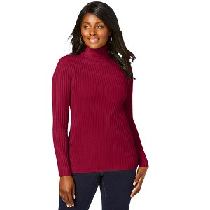 Jessica London Women's Plus Size Ribbed Cotton Turtleneck Sweater - 1 of 4