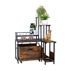 2025 Hidden Litter Box Furniture - Cat Litter Box Enclosure with Flower Stand, Pull-Out Tray, and Corner Design - 1 of 4