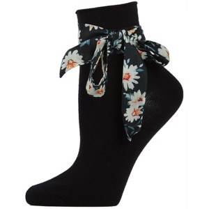 Memoi Women's Bonny Floral Ribbon Cotton Blend Anklet Sock - 1 of 2