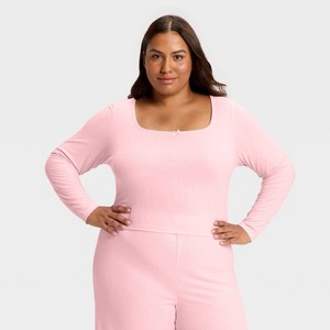 Women's Variegated Ribbed Long Sleeve Pajama Top - Auden™ - 1 of 3