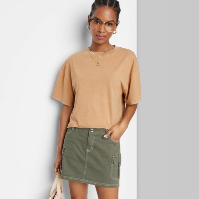 Women's Short Sleeve V-Neck Cropped T-Shirt - Wild Fable™ Olive Green S