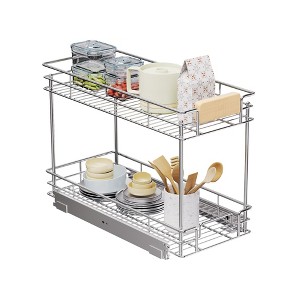 2-Tier Pull-Out Organizer under Cabinet Storage for Kitchen with Wooden Handle - 1 of 4