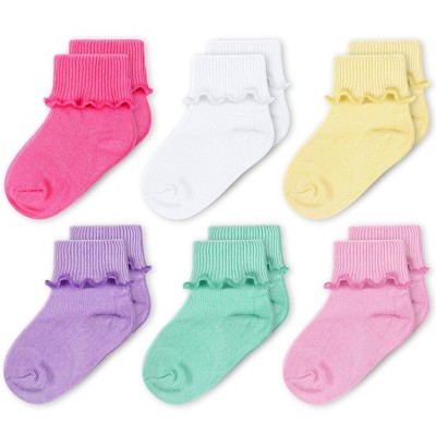 Cozyway Baby Girls Socks 6 Pack Ruffle Ripple Edge Turn Cuff Socks 3-5 Years for Baby Toddler Girls