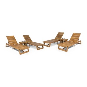 Kyoto 6pc Outdoor Acacia Wood Chaise Lounge Set with Cushions: Weather-Resistant, UV-Resistant - Christopher Knight Home - 1 of 4