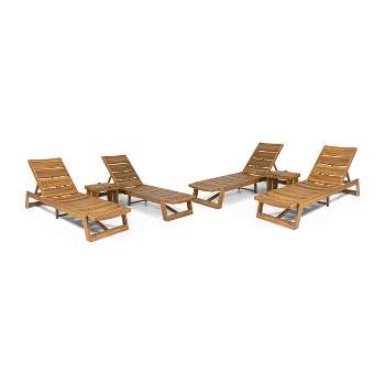 Kyoto 6pc Outdoor Acacia Wood Chaise Lounge Set with Cushions - Teak/Yellow - Christopher Knight Home