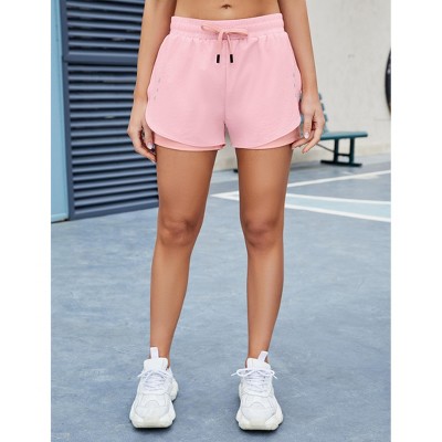 Womens Running Shorts Elastic High Waisted 2 in 1 Drawstring Quick Dry Yoga Workout Gym Athletic Shorts with Pocket