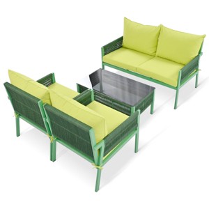 Nestfair 4pc Metal Frame Patio Set with Tempered Glass Table and Cushions - 1 of 4