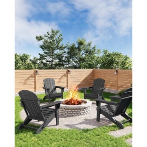 coucheta Folding Adirondack Chairs Set of 4, HDPE Plastic Outdoor Chairs with Wood Texture, Weather Resistant for Deck, Patio, Pool, Backyard - 1 of 4